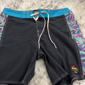 Quiksilver Men’s Black Boardshorts with Turquoise Waistband